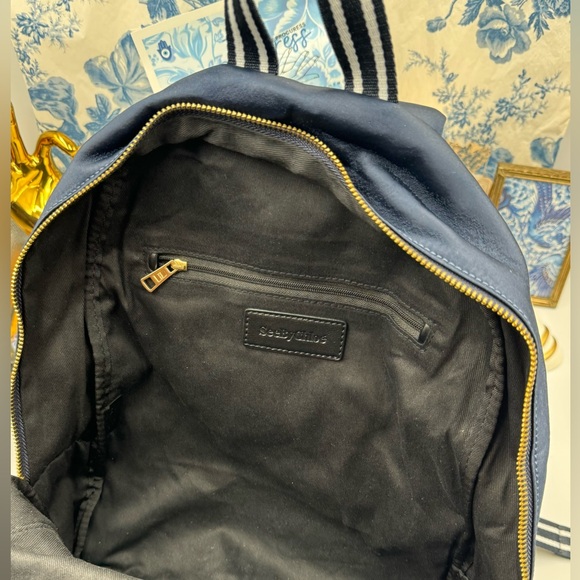 🆕 SEE BY CHLOE 🧿 NWT Blue Satin Palm Trees Decal Backpack - Picture 11 of 16